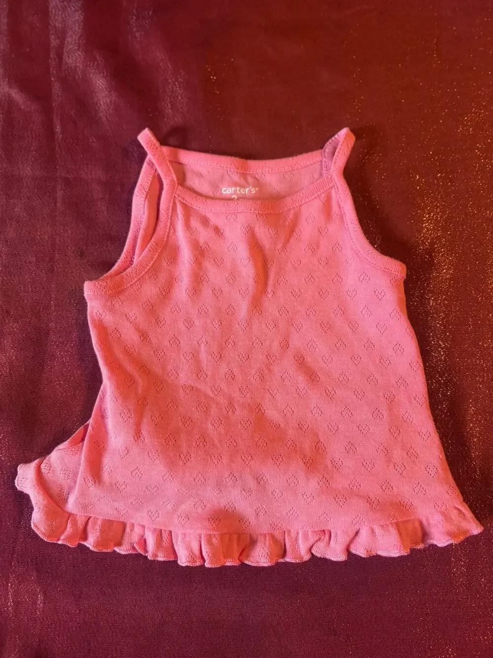 Carters Tank Top Baby Girls 3M Pink Eyelet Ruffle Hem Sleeveless Infant Casual